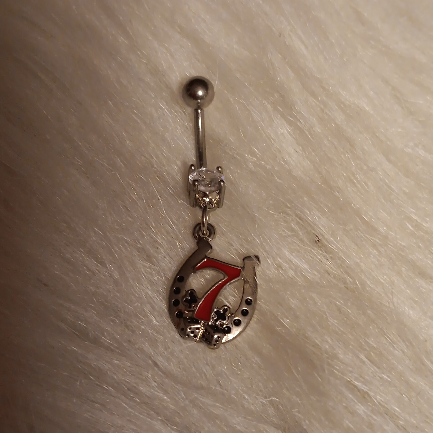 Elegant Surgical Steel 14g Lucky Seven Horseshoe Belly Ring